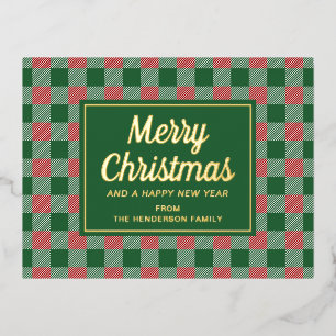 Classic Green Plaid Christmas Gold Foil Holiday Postcard