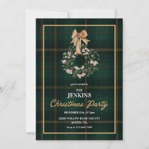 Classic Green Plaid Christmas Party Invitation