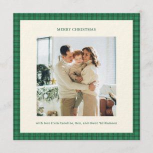 Classic Green Plaid Cozy Christmas Photo Invitation