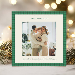 Classic Green Plaid Cozy Christmas Photo Invitation