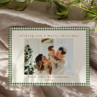 Classic Green Plaid Custom Two Photo Christmas