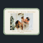 Classic Green Plaid Custom Two Photo Christmas Magnet<br><div class="desc">Classic Cute Green Gingham Plaid Custom Two Photo Christmas Holiday Card Magnet</div>