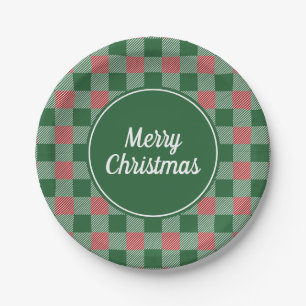 Classic Green Plaid Merry Christmas Paper Plate