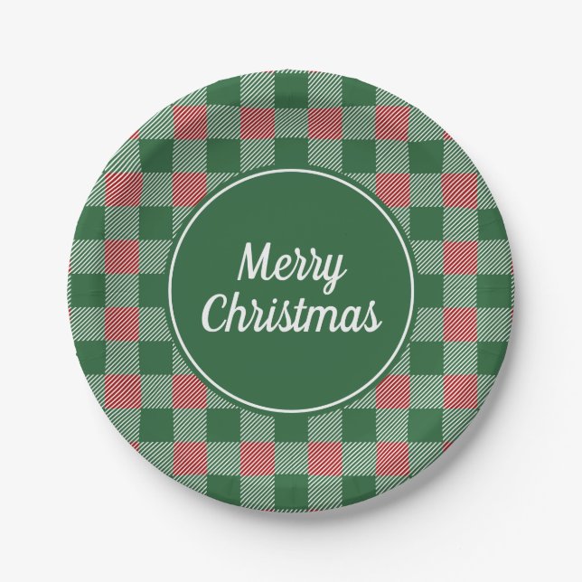 Classic Green Plaid Merry Christmas Paper Plate (Front)