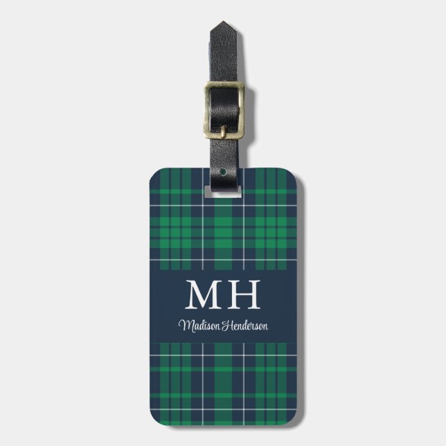 Classic Green Plaid Monogram Luggage Tag (Front Vertical)