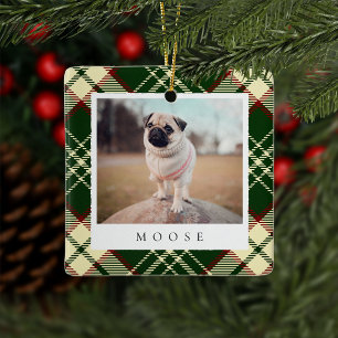 Classic Green Plaid Personalized Pet Dog Photo Ceramic Ornament