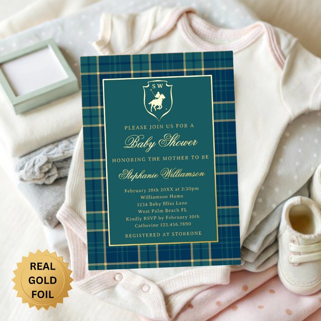 Classic Green Plaid Polo Equestrian Baby Shower (Creator Uploaded)