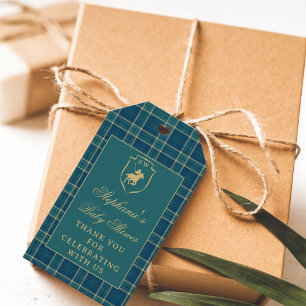 Classic Green Plaid Polo Equestrian Baby Shower Gift Tags