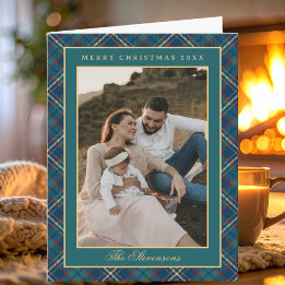 Classic Green Plaid Vintage Photo Christmas Folded Holiday Card