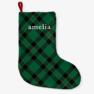 Classic Green Plaid with Name Holiday Small Christmas Stocking