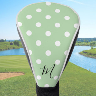 Classic Green Polka Dots Pattern Monogram Golf Head Cover