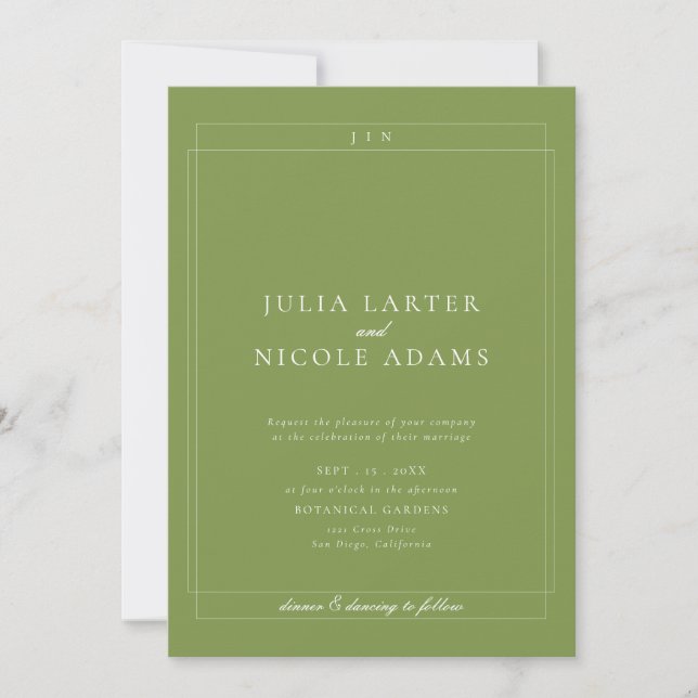 Classic Green QR Code Detail RSVP Registry Wedding Invitation (Front)