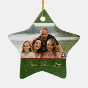 Classic green red christmas family photo ornament