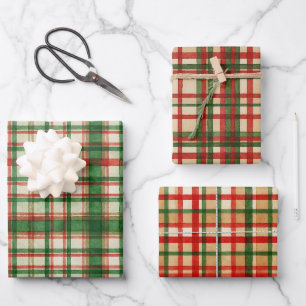 Classic Green Red Watercolor Plaid Art Pattern Wrapping Paper Sheet