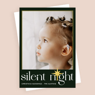 Classic Green Silent Night Christmas Star Photo Foil Holiday Card