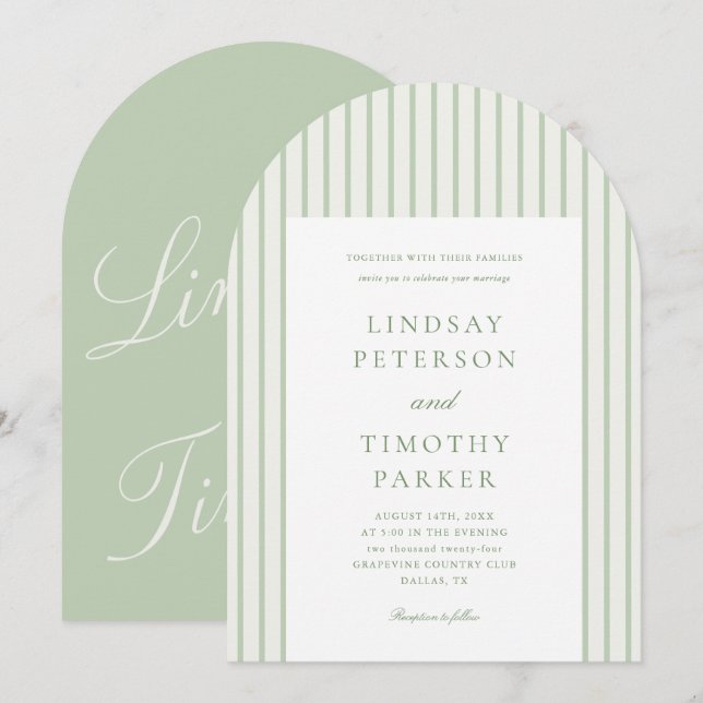Classic Green Stripe Wedding Invitation (Front/Back)