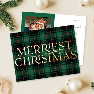 Classic Green Tartan Christmas Photo Foil Card