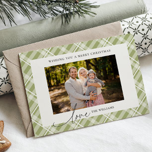 Classic Green Tartan Plaid Custom Photo Christmas Holiday Card