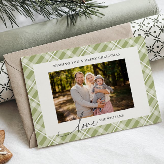 Classic Green Tartan Plaid Custom Photo Christmas Holiday Card (Creator Uploaded)