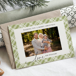 Classic Green Tartan Plaid Two Photos Christmas Holiday Card