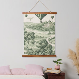 Classic Green Toile de Jouy French Countryside Hanging Tapestry