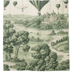 Classic Green Toile de Jouy French Countryside Shower Curtain