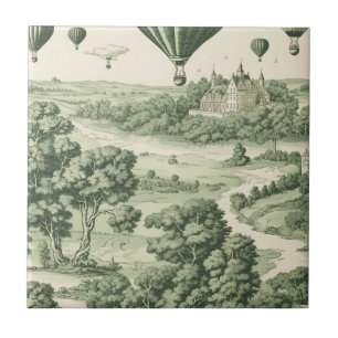 Classic Green Toile de Jouy French Countryside Tile
