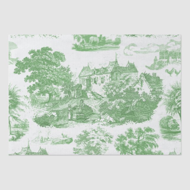 Classic Green Vintage French Chateau Toile Tissue Paper (Front)