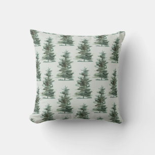 Classic Green Watercolor Pine Tree Cushion