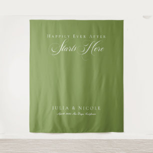 Classic Green Wedding Welcome Backdrops Banner Tapestry