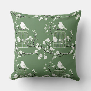 Classic Green & White Chinoiserie Birdcage Cushion