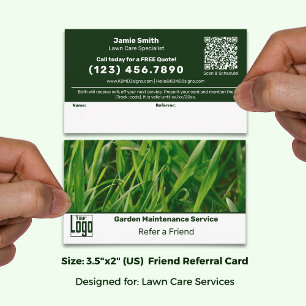 Classic Green & White Custom Image Lawn Service Referral Card