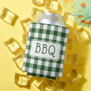 Classic Green White Gingham Pattern BBQ Party Can Cooler