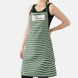 Classic Green & White Gingham Personalised Name Apron