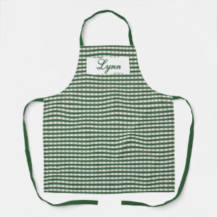 Classic Green & White Gingham Personalized Name Apron