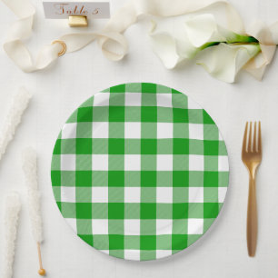 Classic Green & White Gingham Summer Picnic Paper Plate