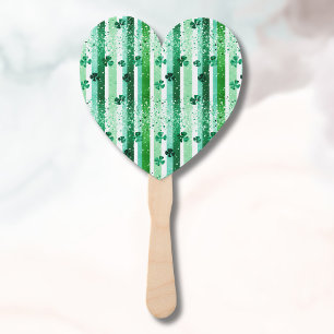 Classic Green White Vertical Stripes Shamrocks Hand Fan