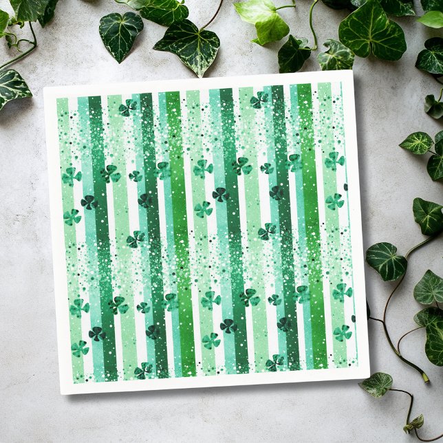 Classic Green White Vertical Stripes Shamrocks Napkin (Creator Uploaded)