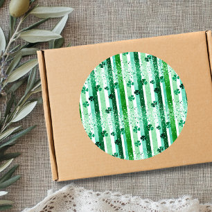 Classic Green White Vertical Stripes Shamrocks Round Sticker
