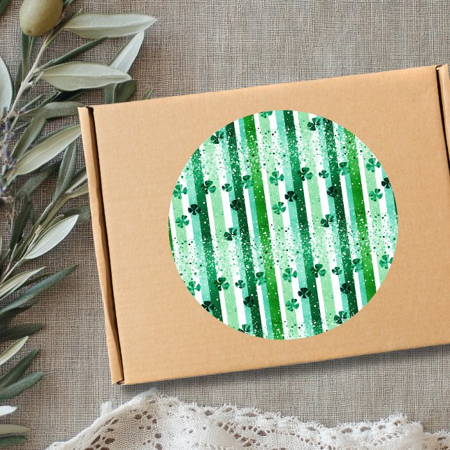 Classic Green White Vertical Stripes Shamrocks Round Sticker (Creator Uploaded)