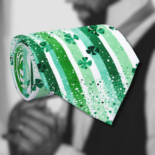 Classic Green White Vertical Stripes Shamrocks Tie