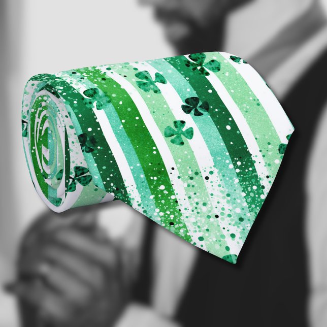 Classic Green White Vertical Stripes Shamrocks Tie (Creator Uploaded)
