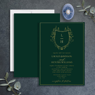 Classic Green Wildflower Monogram Crest Wedding