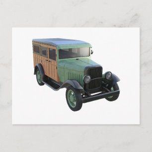 Classic Green Woody Truck Postcard