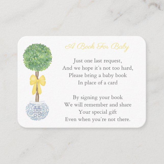 Classic Green Yellow Bow Bring A Book Baby Shower Enclosure Card (Front)