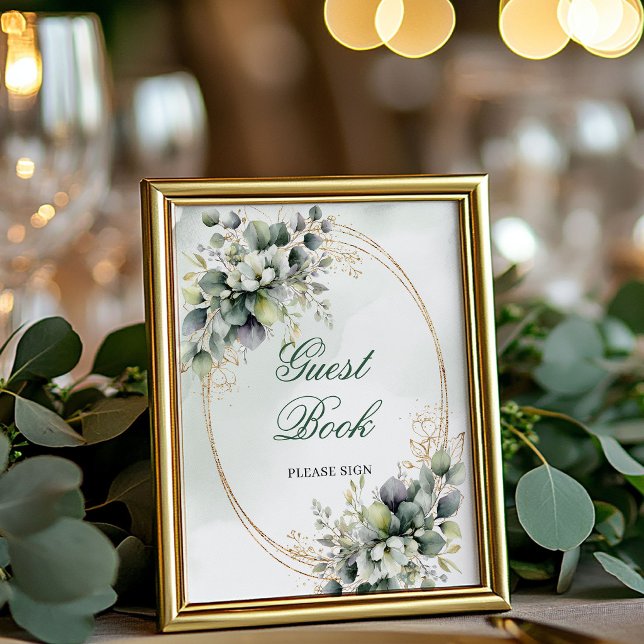 Classic Greenery and Gold Guest Book Sign (Classic Greenery and Gold Guest Book Sign)