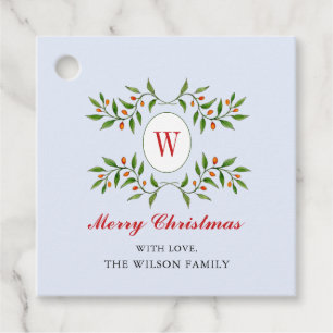 Classic Greenery & Citrus Monogram Christmas  Favo Favour Tags