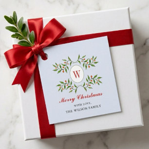 Classic Greenery & Citrus Monogram Christmas Favo Favour Tags