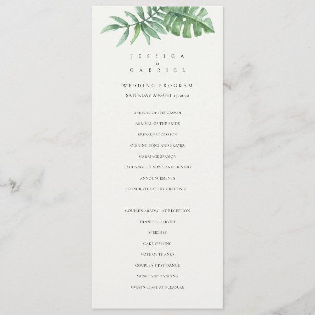 Classic Greenery Tropical Wedding Programme (Front)