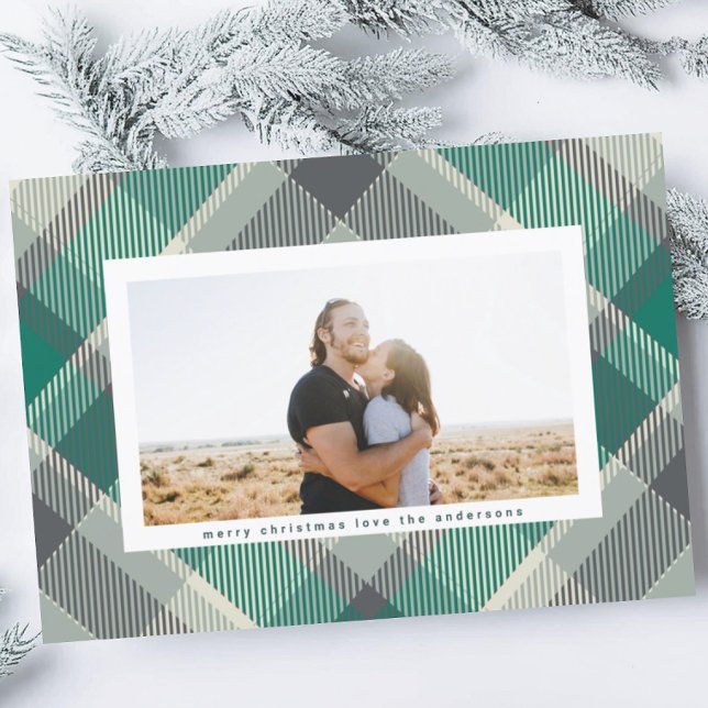 Classic Greens Christmas Plaid Photo Frame Holiday Card (Creator Uploaded)